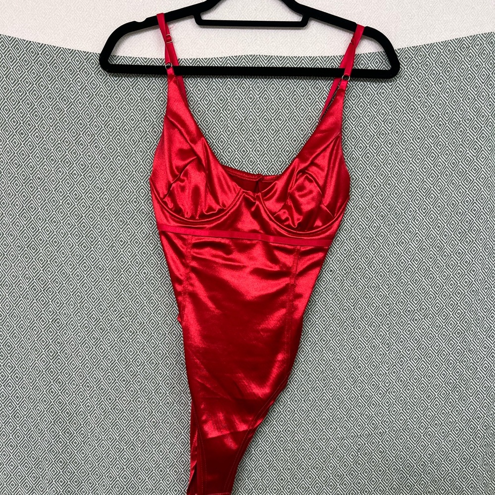 Elegant Red Satin Bodysuit
